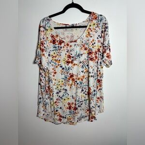 Penningtons White Scoop-Neck Tee with Orange, Yellow & Purple Floral Print